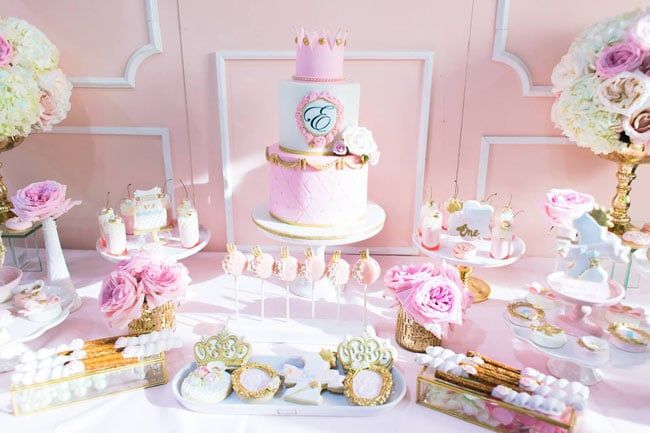 Bring regal elegance to the party with a royal theme, incorporating crowns, castle decor, and pastel hues