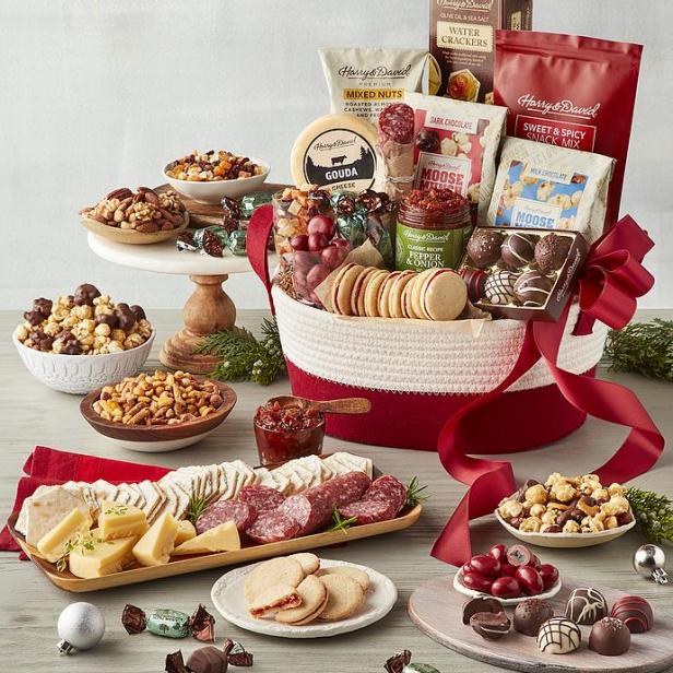 Create a festive basket filled with gourmet chocolates, cookies, or assorted snacks